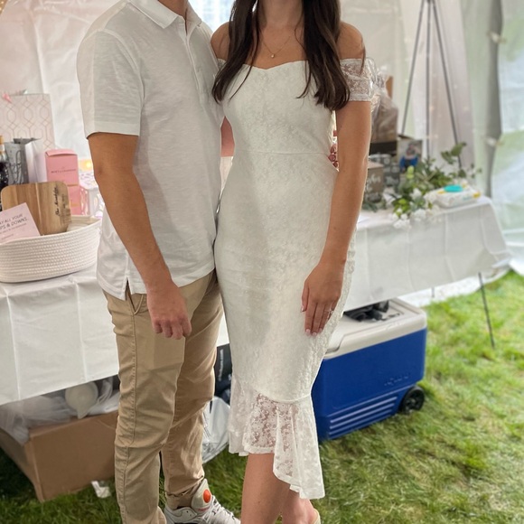 Lulus ivory lace off the shoulder midi dress - Picture 3 of 3